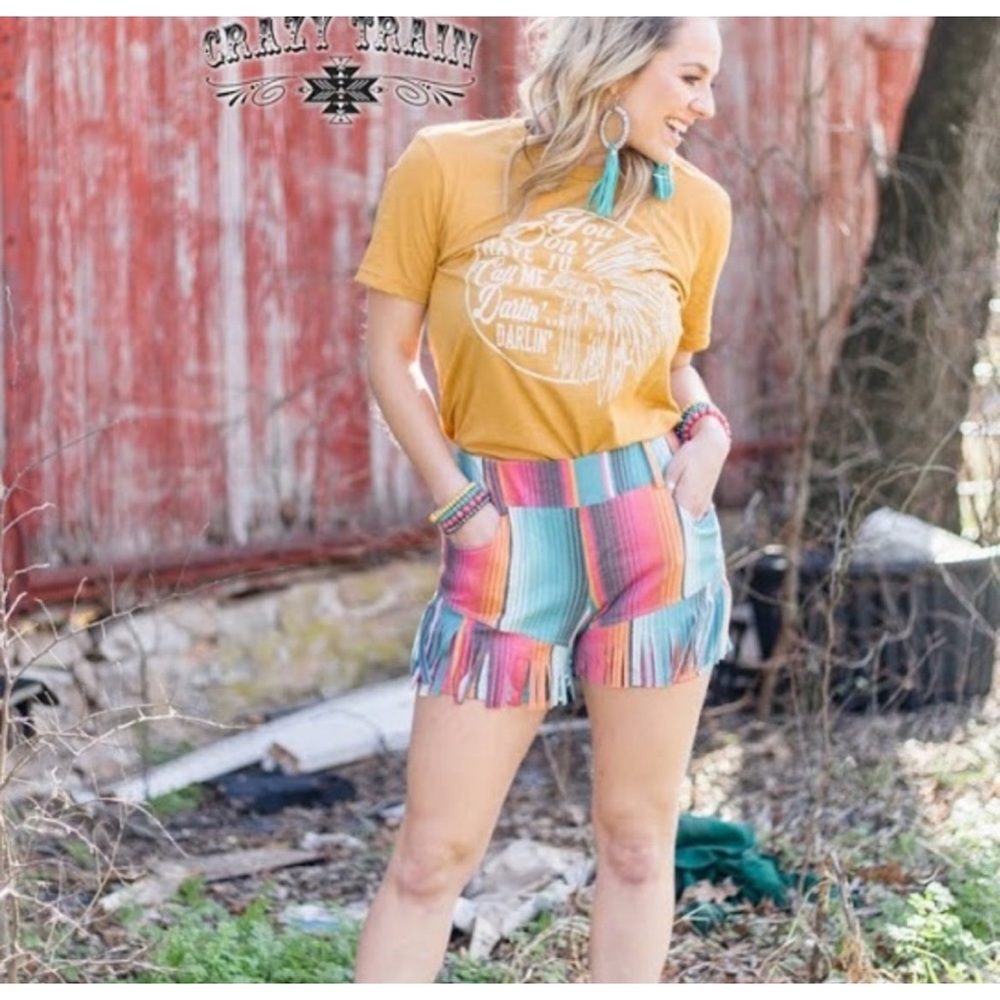 🔥🔥Crazy Train serape hacienda fringe shorts - Picture 2 of 5